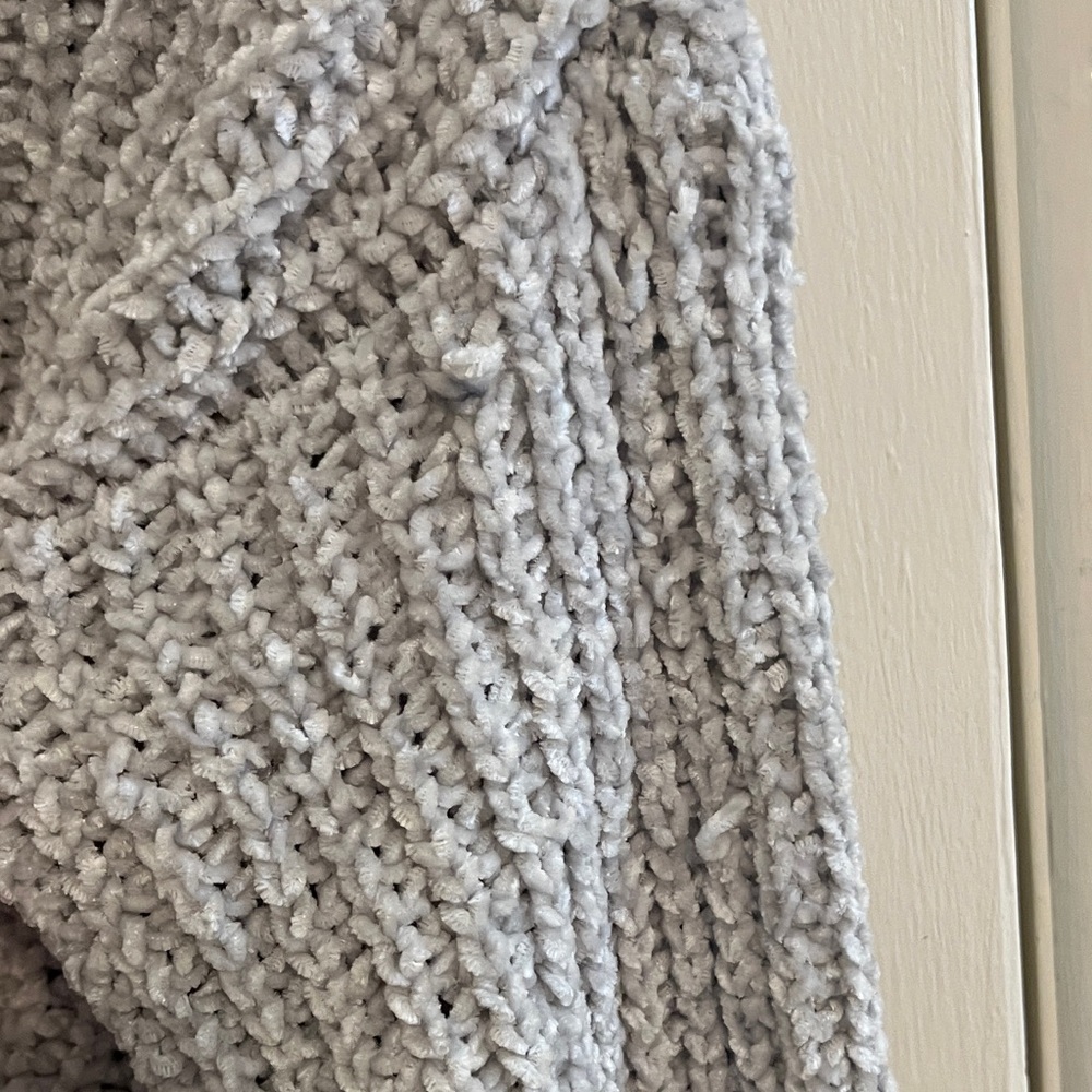 Lord and Taylor Design Lab Soft Crocheted Gray Sweater with Hood and Ribbon - Picture 4 of 7